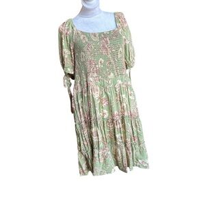 AguaBendita Green Smocked Ruffled Midi Dress